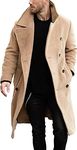 Runcati Men's Coat Regular Fit Trench Coat Long Lapel Double Breasted Wool Business Winter Jacket Peacoat Beige L