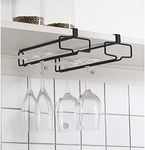 LINFIDITE 2 Pack Wine Glass Holder Stemware Rack Hanger Under Cabinet Wine Glass Rack No Drilling Hanging Champagne Goblets Storage Organiser,Black