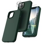 TOCOL [5 in 1] for iPhone 14 Case, with 2 Pack Screen Protector + 2 Pack Camera Lens Protector, Slim Liquid Silicone Phone Case iPhone 6.1 Inch, [Anti-Scratch] [Drop Protection], Alpine Green