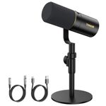 TONOR Dynamic Podcast Microphone, XLR/USB Mic for Recording, Streaming, XLR Cardioid Studio Mic with Quick Mute, 3.5mm Jack, Volume Control, 200 cm Cable, with Desktop Stand, Black, TD520