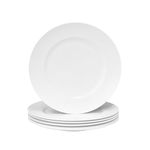 QOUTIQUE Bone China White Embossed Dinner Plates Set, 10.5 inch, Set of 6, 6 Piece White Dinner Plate Set, Serving Dish Set, Microwave and Dishwasher Safe, Scratch Resistant, Dinnerware Party Plates