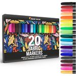 Zenacolor 20 Fabric Markers Pens Set - Non Toxic, Indelible and Permanent Fabric Paint Fine Point Textile Marker Pen - Pens Fine Point Tip