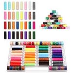 Kurtzy 64 Pack Mini Polyester Sewing Machine Thread Spool Bobbin Set with Case - Spools with 20 and 40m/22 and 44 Yards of Thread - Bobbin Spool Kit Assorted Colours for Hand and Machine Embroidery