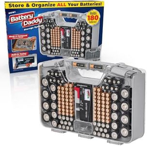 Ontel Battery Daddy Storage & Organizer Case with Tester, Stores & Protects Up to 180 Batteries, Double-Sided, Durable Design W/Clear Locking Lid, Secure Latches & Portable Carrying Handle- Warm Grey