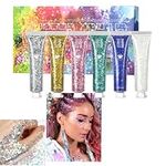 RoseFlower 6 Colours Face Gel Glitter Body Gel Festival Glitter Cosmetic Face Hair Nails Eyes Bling Sequins Makeup Sequins Liquid Eyeshadow Christmas Halloween Makeup Mermaid Powder Shiny Flakes