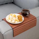 Hamdan Wood Sofa arm Tray Protectors armrest Table Sofa Table Couch Coaster Ottoman end Tray Sofa Tray, tv Tray-Light Walnut