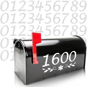 ASSURED SIGNS Reflective Post Box Numbers Stickers for Outside - 5 Sets, 2 Inches Tall 0-9 Numbers Plus Optional Designs - White Self-Adhesive Vinyl Decals - Waterproof and UV Resistant.