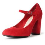 J. Adams Skippy Heels for Women - Round Toe Chunky High Heel Mary Jane Pumps, Lipstick Vegan Suede, 6 UK