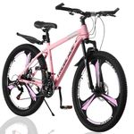 LSBIKE 24/26/27.5 Inch Mountain Bike 21 Speed Drivetrain Bike Mountain Bicycle for Adult 3/10 Spoke Wheels bicycle Men Dual Suspension Hardtail Bike Women Sport Cycling (Pink, 26inch)