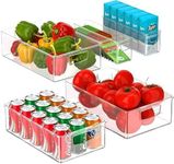 JESIFFY Fridge Organisers 5 Pack (4 Sizes) Fridge Storage Organiser, Fridge Drawer Freezer Organiser, Stackable Fridge Organisers Container with Handle for Kitchen Freezer Pantry Cupboard - BPA Free