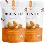 Rich Nuts Crunchy Curry Gourmet Sprouted Cashews | Vegan, Paleo, Keto | Curry Powder, Cayenne Pepper, Turmeric and Sea Salt | Non-Roasted, Dehyrdated, Germinated, Raw and Whole | 5 Oz Bag (2 Pack)