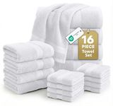 16 Piece Bath Towels Set - White Bath Towels, 100% Cotton Towels for Bathroom, Luxury Bath Towels, Highly Absorbent Shower Towels, 4 Bath Towels, 4 Hand Towels, and 8 Washcloths - White Towels