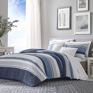 Nautica - King Size Comforter Set, Cotton Reversible Bedding with Matching Shams & Bonus Decorative Pillows (Westport Navy, King)