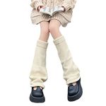 MOREELUCK Women Cute Knitted Leg Warmers Girls 80s Harajuku Punk Knee High Leg Socks Preppy Stockings Gothic Clothes, A Beige, Free Size