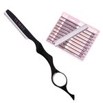 Professional Hair Styling Thinning Texturizing Cutting Feather Razor + 10 Replacement Blades Stainless Steel Black Color