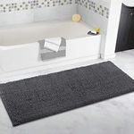 ITSOFT Chenille Bath Mat, Non Slip Bathroom Mat for Bathroom, Absorbent & Machine Washable Toilet Mat, Soft Plush Bathroom Rug, Bathroom Accessory (120x53cm, Charcoal Grey)