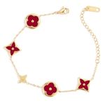 GUAGUA Gold Clover Bracelets for Women, 18k Gold Plated Cute Four-leaf Clover Charm Trendy Bracelets Lucky Clover Adjustable Jewelry Birthday Christmas Teacher for Women (Gold Red)