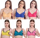 MiEstilo Women's Cotton Blend Non-Padded Wirefree Maternity/Nursing Bra Combo, Pack of 6_Multicolored_Size 36