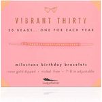 Lucky Feather 30th Birthday Gifts for Women; 30th Birthday Bracelet with 30 14K Rose Gold Dipped Beads on Adjustable Cord; 30 Birthday Gift Ideas for Her