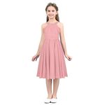 dPois Kids Big Girls Halter Neck High-Waisted Rhinestone Chiffon Flower Dress Wedding Birthday Party Prom Ball Gowns Pink 10