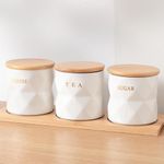 The Better Home Terra Series Ceramic Airtight Jar Container Set For Kitchen | Pantry Organizers & Storage | Dabba Set For Kitchen | Wooden Tray | Gift For Housewarming (White) (3Pcs - 300ml each)