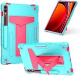 JOJOBE Galaxy Tab S9 Plus / S9 FE Plus Protective Case with Pen Holder,Hard Durable Rugged Shockproof Cover Case with Kickstand for 2023 Release Samsung Galaxy Tab S9 FE+ / S9+ 12.4”-Green+Rosered