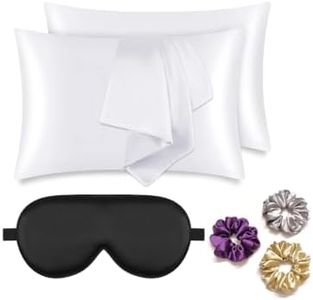 CEBADA Satin Silk Pillow Cover for Hair and Skin Pillow Cases Set of 2 & Free 3 Silk scrunchies, 1 Soft Velvet Eye mask for Sleeping
