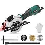 STANEW Mini Circular Saws, 3500RPM Circular Saw with 3 Blades, Laser Guide, Max Cutting Depth 42.8mm(90°), 28mm(45°), Compact Circular Saw for Wood, Soft Metal and Tile