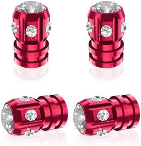 QUARKACE Tire Valve Caps, Bling Valve Stem Caps with Sparkly Rhinestones, Tire Caps 4 Pack for Cars SUVs Trucks Motorcycles Bikes, Anti-Fading Coating, Corrosion Resistant, Air Leakproof - Red
