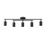 GLOBE Electric 64000052 5-Light Track Lighting, Center Swivel Bar, Matte Black, Ceiling Light, Track Light Heads, Pivot Shades, Track Ceiling Light, Track Lighting Kit, 5 Bulb Kitchen Light