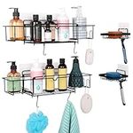 Belle Vous 2 Pack of Shower Caddy Organiser Racks - Adhesive Storage Organiser Shelves - No Drilling - Rustproof Stainless Steel Large Capacity Wall Rack for Bathroom, Kitchen or Inside Shower - Black