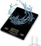 Kitchen Scale Digital Food Scale 10kg/22lb-Rechargeable with Waterproof Tempered Glass Platform,for Weight Loss Cooking and Coffee with LCD Display High Accuracy (Black)