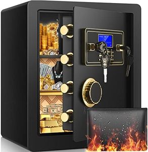 2.1 Cub Safe Box Fireproof Waterproof, Security Home Safe with Fireproof Document Bag, Large Fireproof Safe Box for Home with Inner Cabinet and LCD Display, Safe Box for Money Jewelry Documents