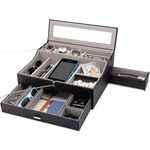 HOUNDSBAY Navigator Big Dresser Valet Tray for Men with Watch Box Jewelry Organizer & Smartphone Charging Station (QM-Black)