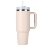 40 oz Tumbler with Handle and Straw Lid, Reusable Stainless Steel Vacuum Insulated Travel Mug Cup, Double Wall Metal Tumbler Cup Keeps Maintains Cold Heat and Ice for Hours (Rose Quartz)