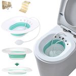 Sitz Bath for Toilet,Seat Sitz Bath Basin for,Pregnant Women,Postpartum Care,OLIYA Fits Universal Toilets and Commode Chair (Foldable with Flusher),with 2 Hanging Hooks and 1 Towel.(Green)