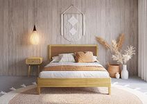 Bme Nipe 14 Inch Deluxe Bed Frame with Adjustable Headboard - Rustic & Bohemian Unique Style with Acacia Wood - No Box Spring Needed - 12 Strong Wood Slat Support - Easy Assembly - Queen, Natural