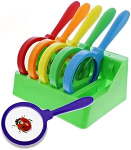 Get Out! Kids Magnifying Glass Set – 6 Pack Large Size Plastic Magnifying Glasses for Kids with Stand