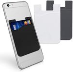 kwmobile Stick-On Card Holder for Phone (Set of 3) - Silicone Wallet Card Holders - Sticks on to Cell Phone Back or Case - Black/Grey/White