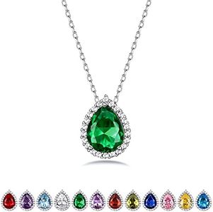 Bestyle Teardrop May Emerald Birthstone Necklaces Green Crystal Pendants Embellished with White Crystals Sparkling Jewelry for Birthday/Christmas/Party/Anniversary/Wedding