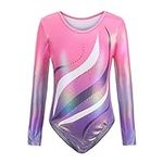 Cucudy Gymnastics Leotards for Girls Long Sleeve/Sleeveless Gradient Color Diamond Leotard Dancing Ballet Gymnastics Athletic Leotard for Kids 5 6 7 8 9 10 11 12 Years