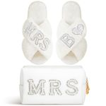 Xtinmee Personalized Initial Wedding Bride Slippers MRS Pearl Letter Makeup Bag Bridal Shower Gifts for Wedding Day (B)