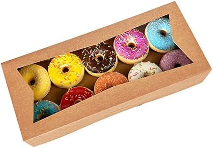 SOROO Brown Pastry Bakery Box 12.5x5.5x2.5inch,Large Donuts,Muffins,Cookies Boxes with PVC Window - Auto-Pop up Paper Box Nature Cardboard Take Out Container,Pack of 15 (Brown,15)