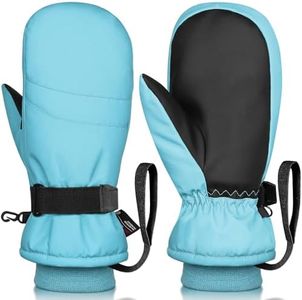 Odtmger Ski Mittens,Waterproof Snow Mittens, Windproof Touchscreen Winter Gloves with Anti-Loss Rope, Cold Weather Gear for Parent Child with Wrist Strap