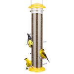 Kingsyard Metal Finch Feeder for Thistle/Nyjer Seed, Tube Bird Feeders for Outdoors Hanging, 2 lbs Large Capacity, Easy to Refill & Clean, Yellow