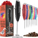 Powerful Handheld Milk Frother, Mini Milk Frother, Battery Operated Stainless Steel Drink Mixer - Milk Frother Stand for Milk Coffee, Lattes, Cappuccino, Frappe, Matcha, Hot Chocolate. Great Gift.