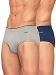 XYXX Men's Underwear Uno IntelliSoft Antimicrobial Micro Modal Brief Pack of 2 (Dress Blue ; Heather Grey; L)