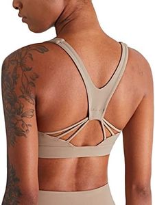 icyzone Padded Strappy Sports Bra Yoga Tops Activewear Workout Clothes for Women (S, Gravel)