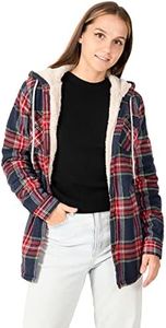 ZENTHACE Womens Flannel Jacket with Hood Sherpa Fleece Lined Hooded Flannel Shirt for Women Plaid Jacket Fall Flannel Red Navy XL
