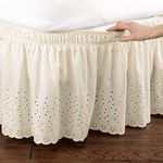 Feyart Wrap Around Bed Skirt, Eyelet Flower Stretch Dust Ruffle, 15 Inch Drop (Beige,Super King (180 x 200 + 38 cm))